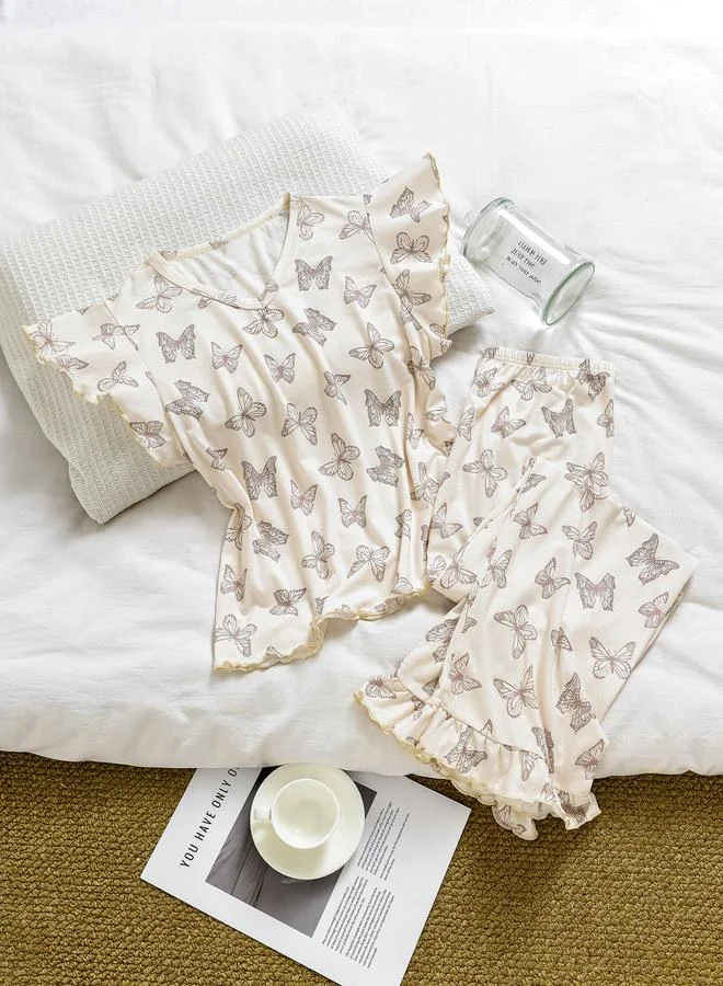 تايك تو طقم بيجاما من بنطال وبلوزة بطبعة فراشات